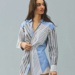 Anthropologie Pilcro Multiprint Stripe Button Down Long Sleeve 🩵